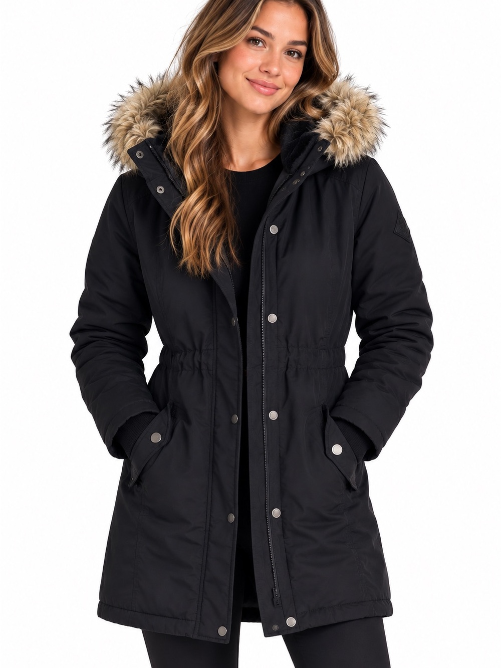 Hollister Women’s Black Faux Fur Hooded Parka Size S